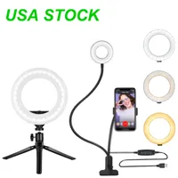 10 "SELEFIE RING LIGHT WITH TRIPOD STAND - DIMMABLE DESKTOP Ringlight USB-portar, cirkelljus LED-kamerabelysning för live-ström / smink