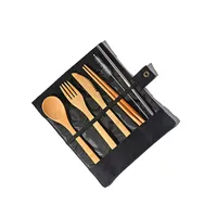 Set di stoviglie in legno Set di cucchiaino di bambù Forchetta del cucchiaino della forcella coltello catering set di posate con sacchetto di stoffa utensili da cucina utensili KKA4445
