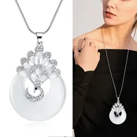 Frauen Silber Kette Lange Halskette Collier Mode Opal Pfau Choker Halsketten Anhänger Pullover Schmuck