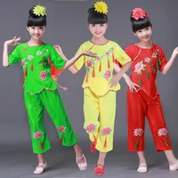 Crianças folclóricas chinesas Crianças Guzheng Cloths Girls Oriental Dancewear Yangko Fantas
