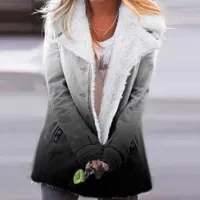 Women Fleece Gacke Gluse Jacket 2021 Outumn Winter Lapel Gradiente Butones de chaquetas tibias Impresión Cardigan Plush Plus Talla 5xl