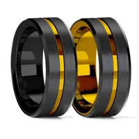 Fashion 8mm Gold Groove Beveled Edge Black Tungsten Wedding Ring for Men Brushed Steel Engagement Men's Band