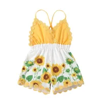 Giyim Setleri Toddler Bebek Kız Tek Parça Takım Tatlı Ayçiçeği Baskı Açık Geri Askı Tulum Yaz Moda Çocuk Giysileri Set # m