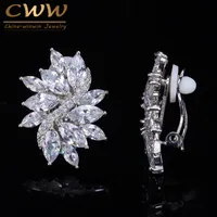 CWWZIRCONS klassieke bloemvorm CZ stenen zilveren kleur geen doorboord gat oor clip op oorbellen sieraden voor vrouwen CZ160