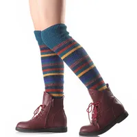 Knie hoge multicolor streep beenwarmers sokken gebreide boot manchetten toppers leggings schoenen vrouwen meisjes herfst winter losse kousen kleding