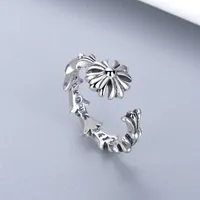 Classic Ch Japanese and Korean Thai silver fish bone cross opening ring men's and women's personality trendy temperament cold Thai silver bracelet