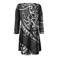 Casual kleider frauen sexy oansatz druck knielanges kleid polynesian pultasie long sleeve merch oem großhandel unterstützen Ihr design