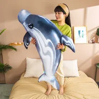 Hot New Rainbow Dolphin Plush Toys Kawaii Färgglada Soft Dolls Fyllda Bomull Animal Nap Pillow Creative Girls Christmas Gifts Q0727