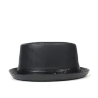 Men Balck Pork Pie Hat For Dad Leather Fedora Fashion Gentleman Flat Bowler Porkpie Top Size S M L XL Wide Brim Hats