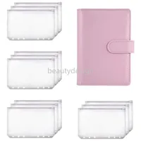 A6 Binder Planner Pink Notebook Binder och 12 stycken 6 Hål Binder Zipper Folder, Binder Fickor Kontant Kuvert Plånbok DD
