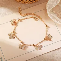 Hot Foot Sieraden Temperament Hollow Butterfly Double Diamond Tassel Foot Chain Rose Gold Anklet Gold 571 Q2