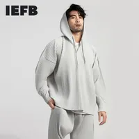 IEFB Japon Streetwear Moda erkek Pileli Hoodies Işık Nefes Güneş Kremi Giyim Profil Uzun Kollu Nedensel Kazak 210827