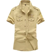 여름 순수한 면화 남성 셔츠 대형 남성 반소매 레저 블라우스 군사 자수 의류 6xl HF015