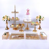 Andra festliga partietillbehör 10st Crystal Metal Cake Stand Set Acrylic Mirror Cupcake Dekorationer Dessert Pedestal Wedding Display Tray