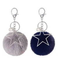 8cm Key Chain Fur ball pom pom Keychain Pompom Pearl Star Artificial Rabbit Fur Animal Keychains For Car Bag Key Ring