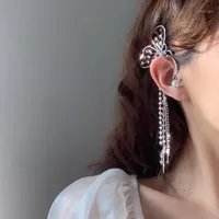 Cuelga Chandelier Single Moda Elegante Mariposa Rhinestone Tassel Pendientes de gota para Mujeres Niñas No Piercing Ear Clip Joyería