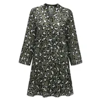 Dress Women's Ladies Plus Size losse luipaardprint lange mouw v-collar knop polyester jurken vakantie voor vrouwen casual