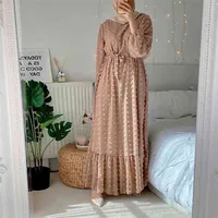 SiSkakia Solid 3D Pompon Maxi длинное платье для женщин осенние шеи полный рукав мусульманский дуаби Турция qtar Oman арабская одежда 210729