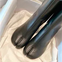 Boot Split Toe Boots Women Cow Leather Ninja Tabi Mm6 Genuine Round Heel Ankle Boot Real Woman High Heels Shoes 220310 RAHD