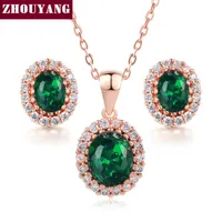 Kolczyki Naszyjnik Zhouyang Najwyższej Jakości Zys106 Rose Gold Color Utworzone zielone Austriackie Crystal Jewelry Set z 2 szt Eearrings +