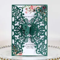 Green Butterfly Wedding Invitation Laser Cut Cards for Bridal Shower Quince Sweet 16 Birthday With Personalized Printibbon and Envelope