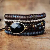 Native Inspired Designer Leather Bracelet Black O Mix 5 Strands Woven Wrap Bangles Bohemian Jewelry Dropship 220121