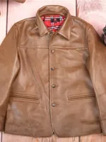 Jaquetas masculinas de couro genuíno jaqueta de brakeman vintage casaco de couro marrom homens clássico casual japonês amekaji alta qualidade