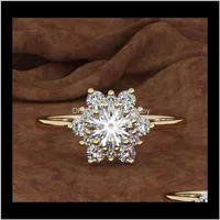 Band Jewelryluxury Female Snowflake Fashion 925 Sier Yellow Rose Gold Color Crystal Zircon Stone Ring Vintage Wedding Rings For Women T482 Dr