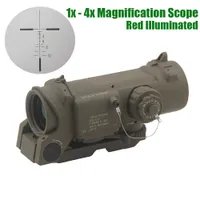 Tactical 1x/4x DR Dual Role Scope 4x Magnifier Optic Rifle Hunting 4x32 Red Illuminated Mil-Dot Riflescope Fit 20mm Weaver Picatinny Rail Aluminum Alloy Construction