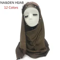 Scarves 2021 Women Scarf Plain Shimmer Maxi Pearls Tassel Solid Shawl Patchwork Design Soft Muslim Hijab 10pcs