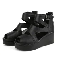 Wedges Shoes For Women Leather High Heels Sandals Summer Rome Chaussures Ladies Platform Sandalias Plus Size Dress