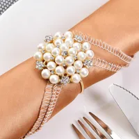Napkin Rings 12pcs Beaded Pearl Rhinestone Ring Wedding Banquet Kitchen Dining Room Table Holders Decoration