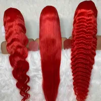 wholale price Color Red Body Wave Brazilian Human Hair Pre Plucked 13x6 Wig For Women Remy Lace Front Wigs