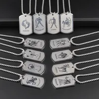M￤nner Hip Hop Edelstahl 12 Zodiakschild Halskette Hunde Tags Anh￤nger Zauberstern Zeichen Choker Astrologie Halsketten Mode Schmuck Will und Sandy