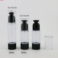30 X 30ml 50ml Rebillable Beauty Airless Plastic Bottle with Black Pump Clear Cover 1oz Cream Containersgood