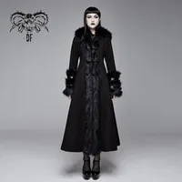 Kadın Yün Karışımları Şeytan Moda Gotik Cadı Kap Uzun Ceket Victoria Muhteşem Çıkarılabilir Kürk Şapka Yaka Kıyafeti Ceket