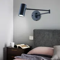 Vägglampor Justerbar sväng lång arm LED -lampa Modern monterad hushållsbedett SCONCE Svart/guld inomhusbelysning E27