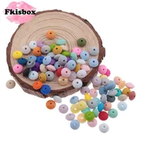 Fkisbox 500pcs 12mm Lentil Loose Beads Silicone Baby Teether BPA Free born Teething Necklace Nurse Pacifier Chain Accessories 211102