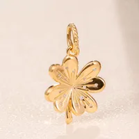 Shine Gold Metal Plated Lucky Four-Leaf Clover Pendant Charm Bead For European Pandora Jewelry Charm Bracelets