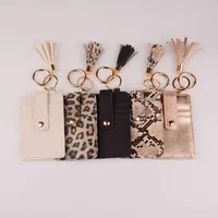 Nyckelringar 2021 Leopard Snake Kabaw Wallet PU Läder Tassel Kortväska Keychain för kvinnor Män Vänskap Armband Smycken