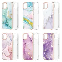 Bling Chromed Marble Soft IMD TPU Fall för iPhone 14 13 12 11Pro Max Golden Line Fashion Natural Granite Stone Rock Plating Phone Cover