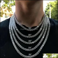 Tennis, Graduated Necklaces & Pendants Jewelry Hip Hop Bling Mens Necklace Sier Gold Diamond M 4Mm 5Mm Iced Out Tennis Chain Drop Delivery 2