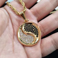 18K Золото и белое золото Тай Chi символ круглая кулон ожерелье круто цепь завещание CZ кубический цирконий дизайнерские украшения подарки для пар
