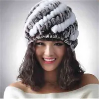 Knitted genuine natural REX rabbit fur hat cap headgear headdress women warmer skullies Whole Free J49
