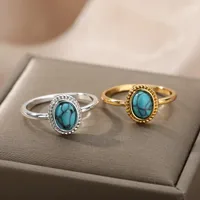 Wedding Rings Vintage Opal Finger For Women Gold Round Oval Moonstone Ring Elegant Blue Turquoises Stone Jewelry Bijoux Femme 2021