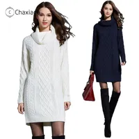 Женские свитера ChaxiaOA Мода вязаные вершины Turtleneck Pullovers повседневные женщины длинное платье осень 2021 Korean X310