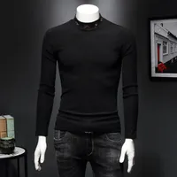 Men&#039;s T-Shirts Designer Solid Color T Shirts Half Turtleneck Bee Embroidery Velvet Thickening Full Sleeve Vintage Autumn Clothing#C14