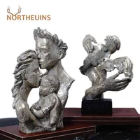 Northeuins Couple Lover Masque Statue Brid Thinker Think Tête Sculpture Sculpture Résine Figurines Rétro Intérieur Home Decoration 210827