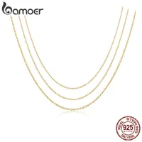 BAMOER Otantik Altın Renk 925 Ayar Gümüş Temel Kablo Zincir Kolye Kolye Kadınlar için Uzun Zincir Moda Takı SCA016 Y1217