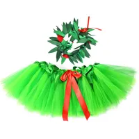 Jupes Hawaiian Hula Lilo Dancing Costume avec chapeau de paille Enfants Girls Green Grasseur laisse Hawaii Parti pour des vacances de vacances Pos